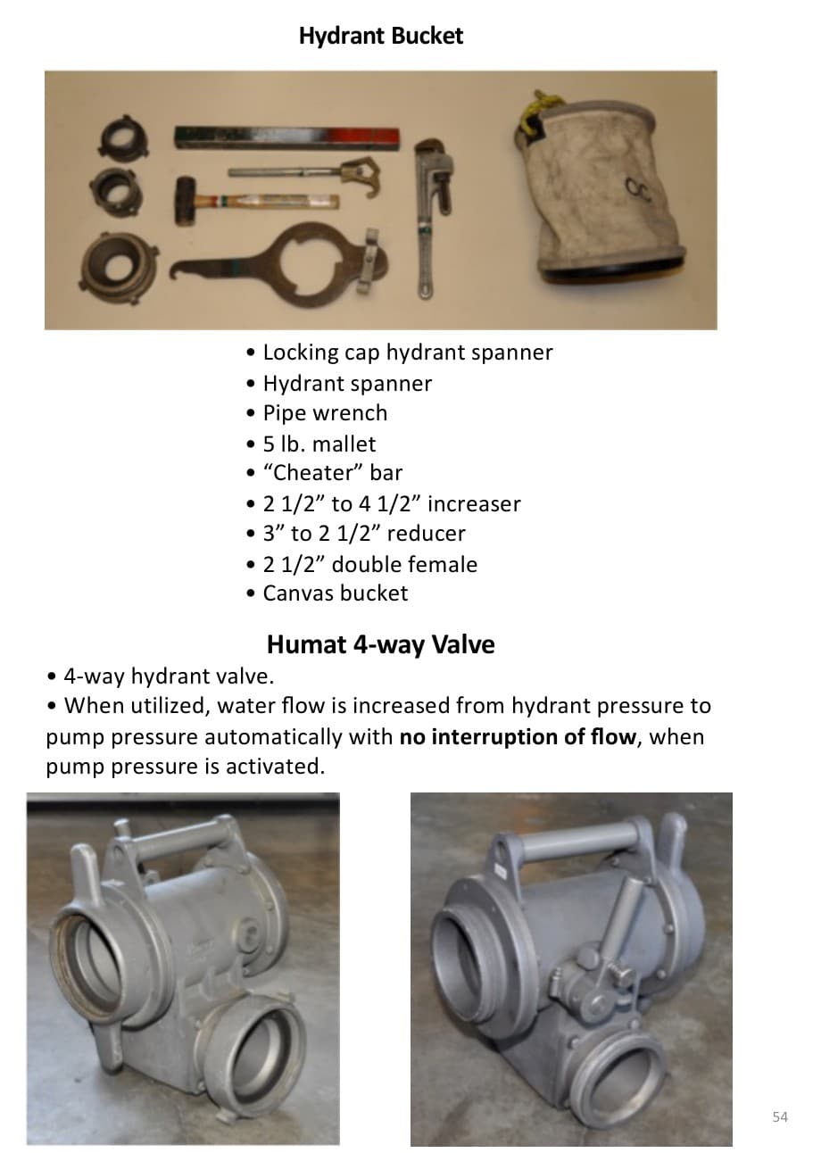 Hydrant bucket and Humat 4-way valve reference.
